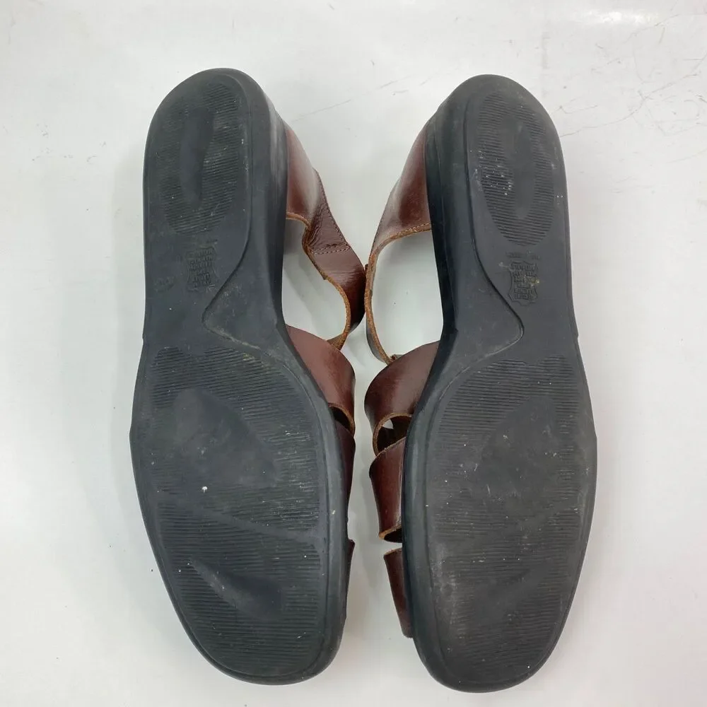 Vintage Y2K Brown Leather Wide Straps Hierarchies Sandals Size 8 Brazil Boho